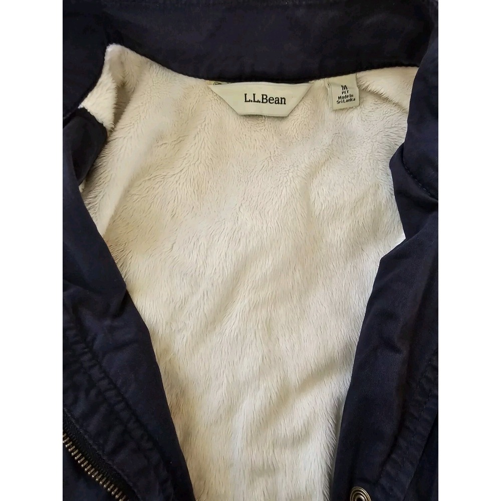 LL Bean Beige Draw String Waist Faux Fur lined 4 Pocket Jacket Size M Petite - Picture 2 of 2